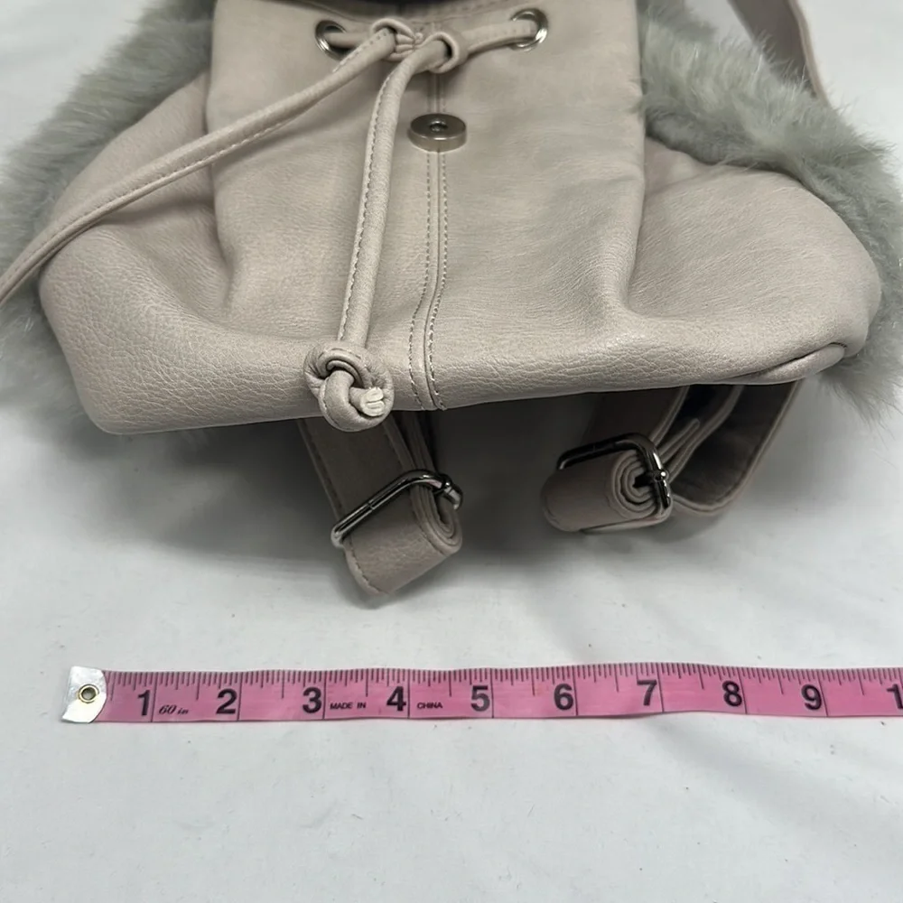 Y2K Mini Gray Faux Fur Drawstring Backpack